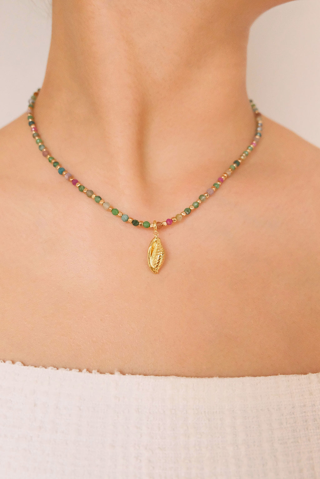 Indian Ruby & Emerald Natural Stone Clavicle Chain