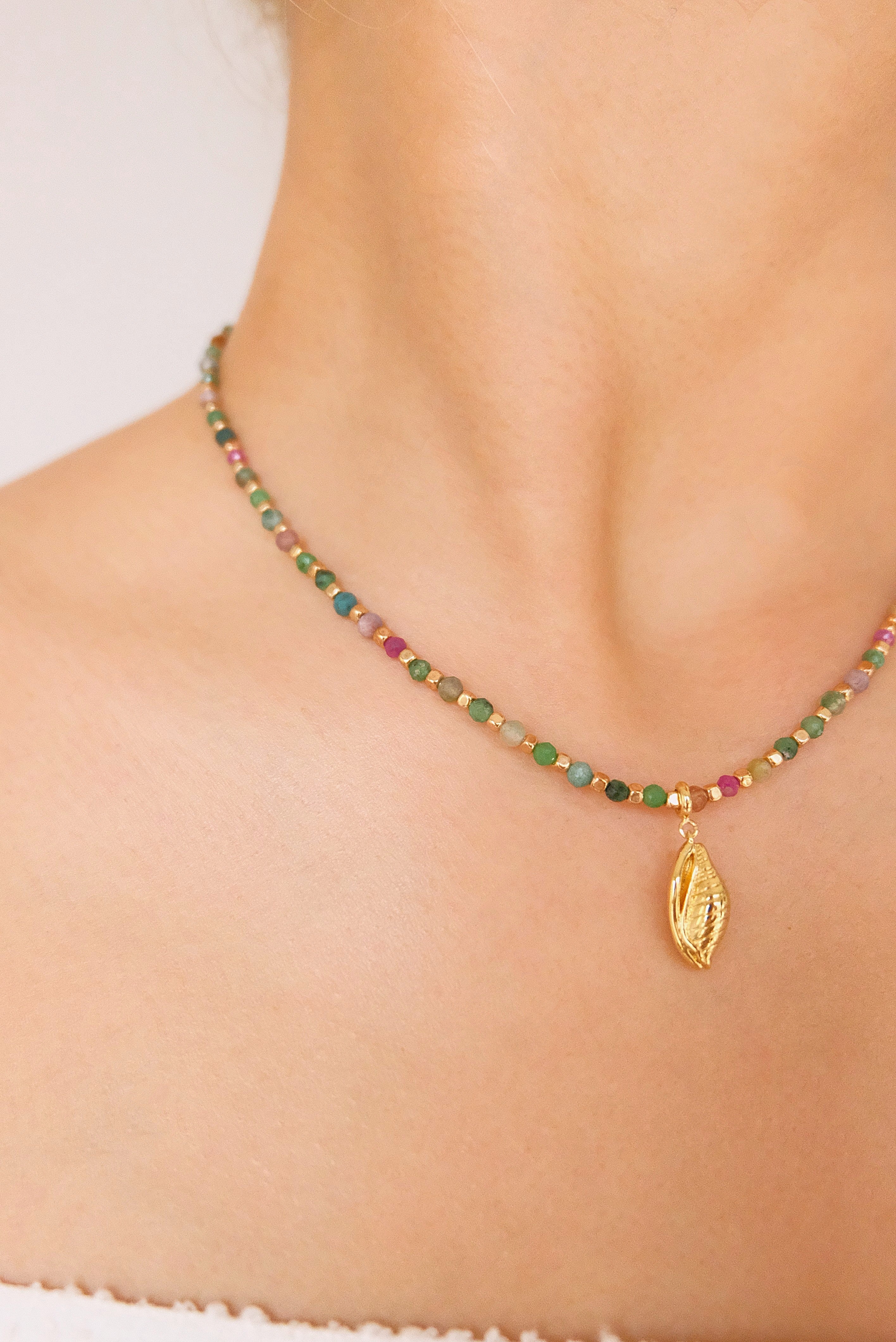 Indian Ruby & Emerald Natural Stone Clavicle Chain