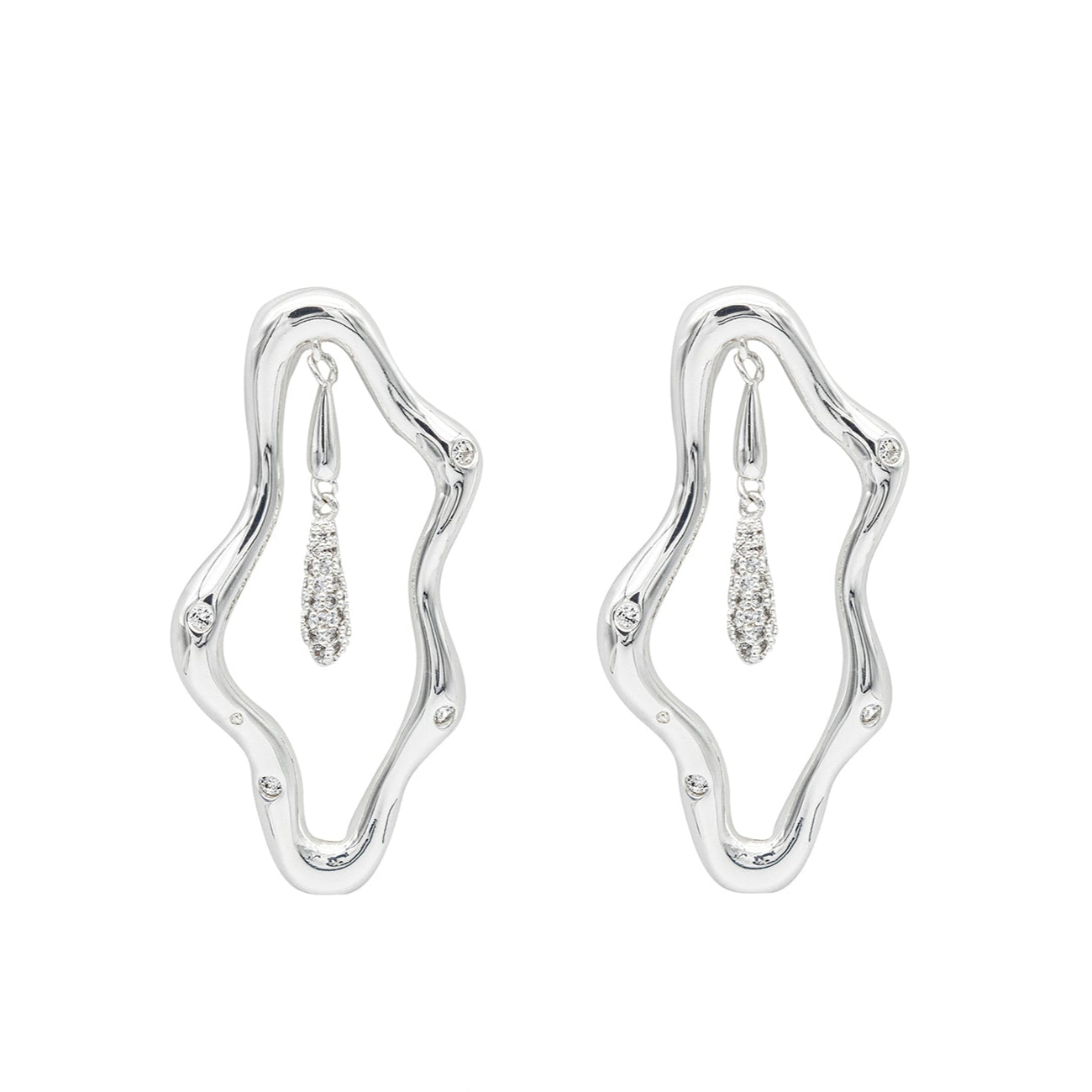 Zircon-encrusted sea wave wind chime earrings