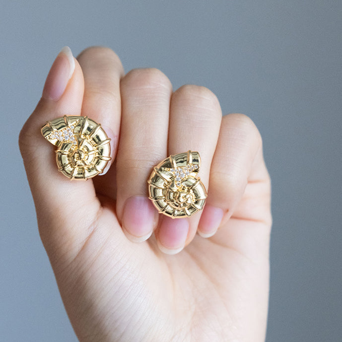 Hallucinogenic Nautilus Earrings-Silver