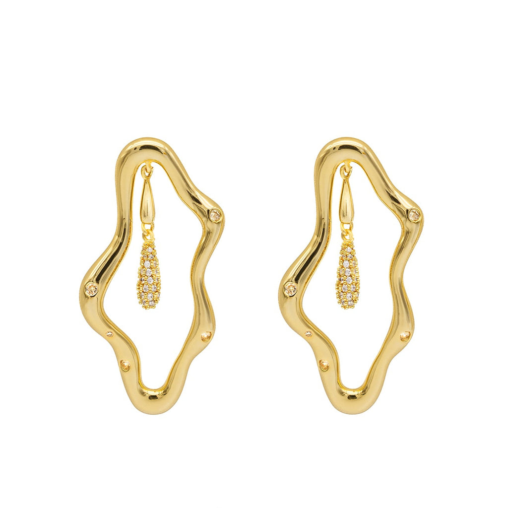 Zircon-encrusted sea wave wind chime earrings