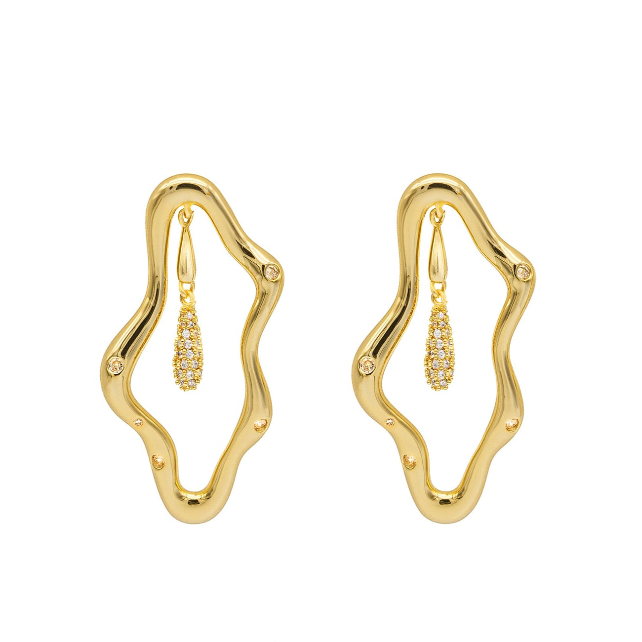 Zircon-encrusted sea wave wind chime earrings