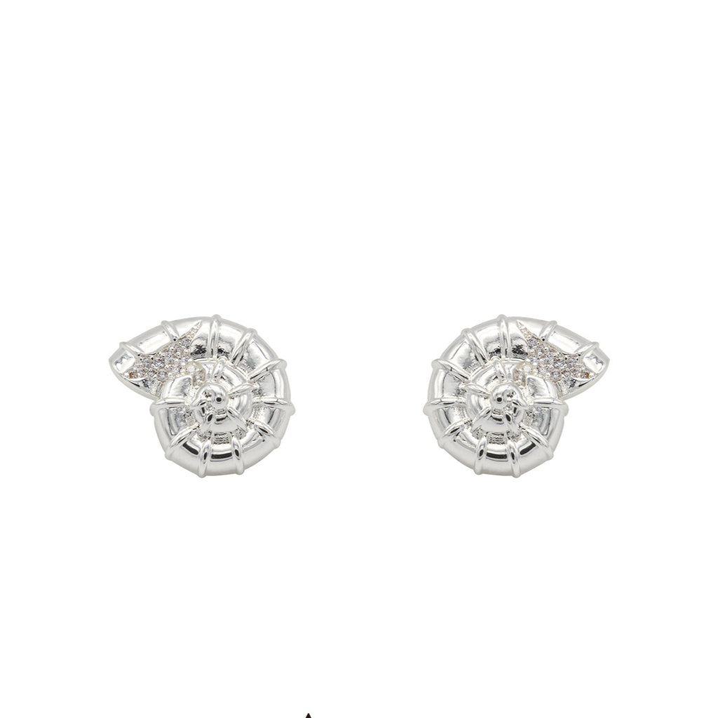 Hallucinogenic Nautilus Earrings-Silver