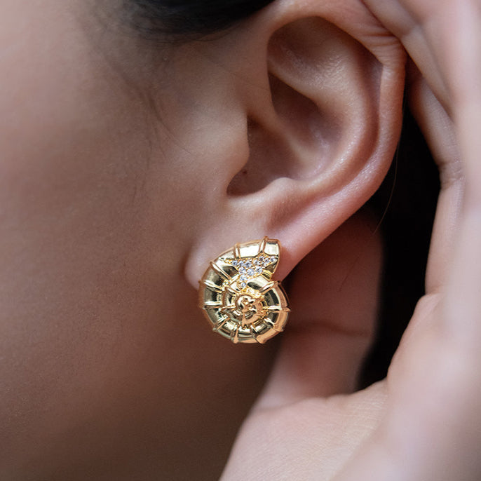 Hallucinogenic Nautilus Earrings-Silver