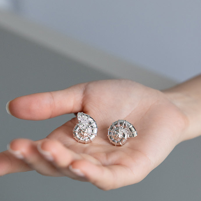 Hallucinogenic Nautilus Earrings-Silver