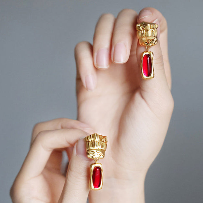 Red agate mosaic earrings