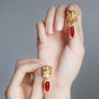 Red agate mosaic earrings