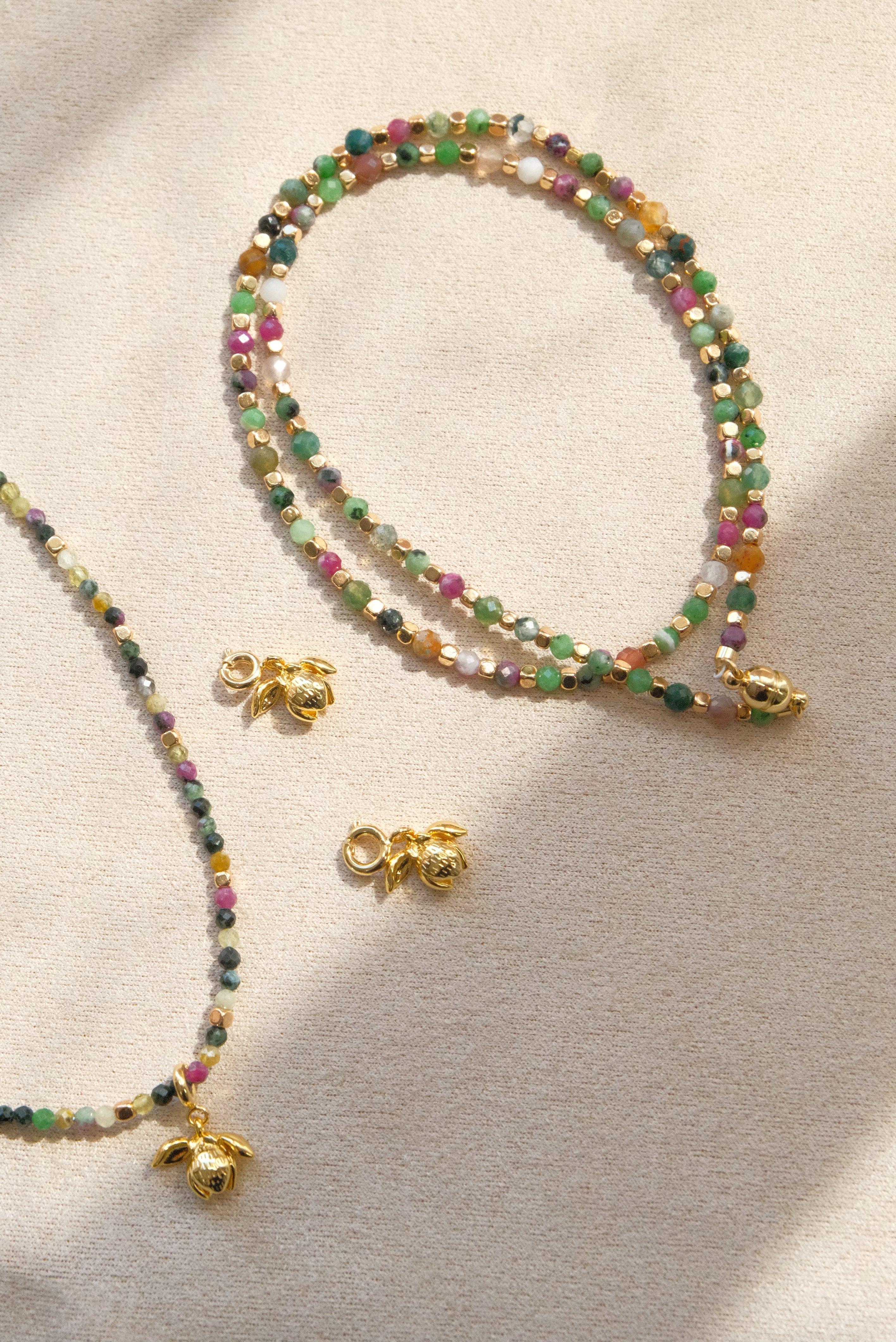 Indian Ruby & Emerald Natural Stone Clavicle Chain