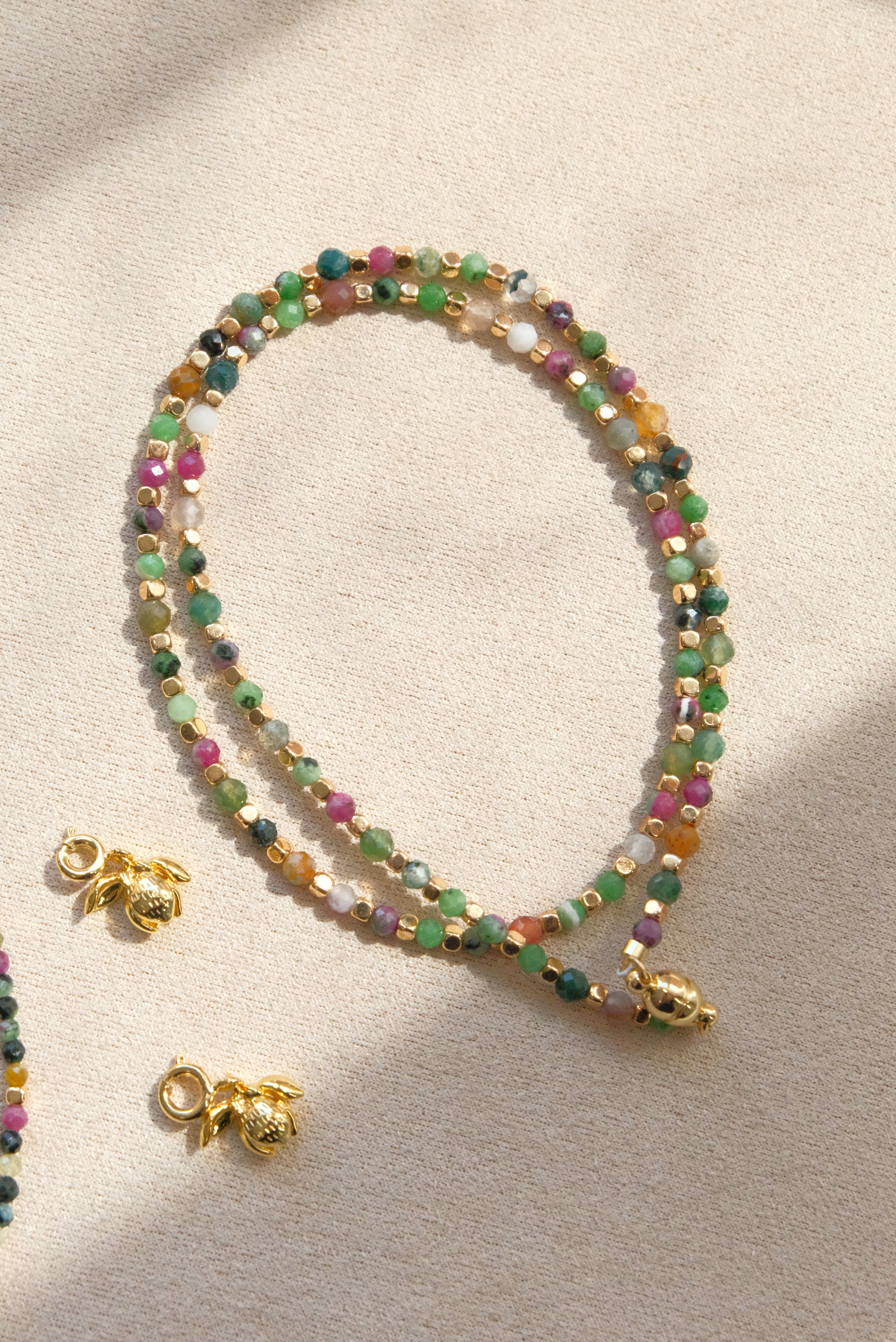 Indian Ruby & Emerald Natural Stone Clavicle Chain