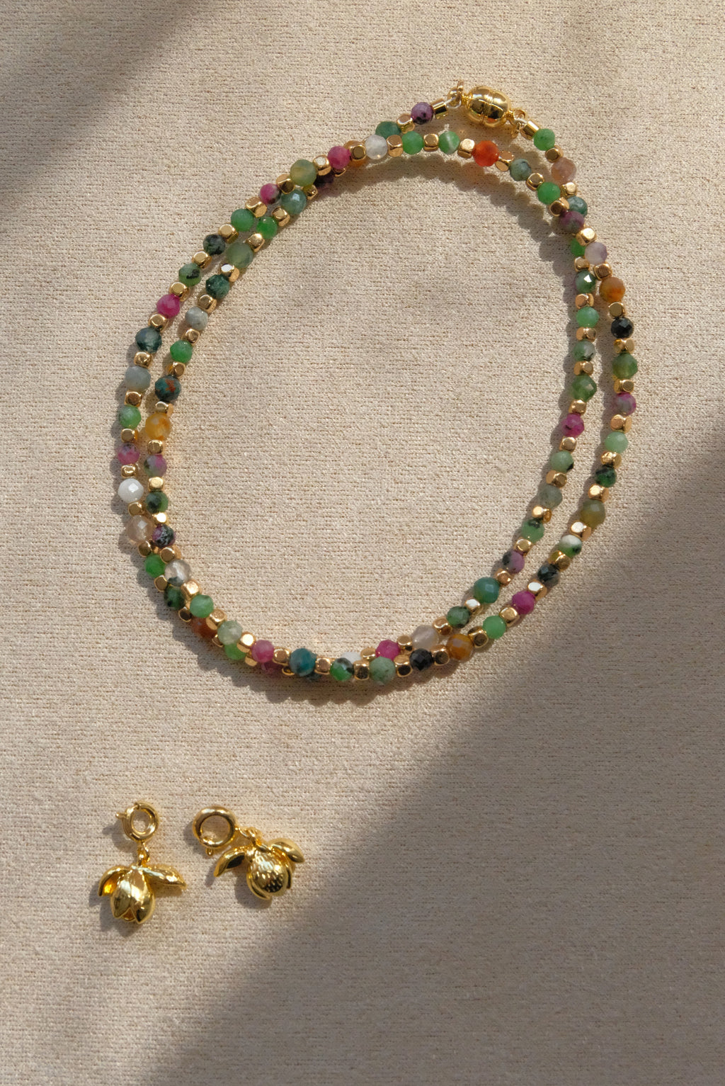 Indian Ruby & Emerald Natural Stone Clavicle Chain