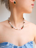 Red Agate Tea Crystal Baroque Pearl Collar Chain/Necklace