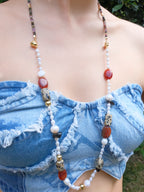 Red Agate Tea Crystal Baroque Pearl Collar Chain/Necklace