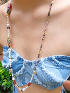 Red Agate Tea Crystal Baroque Pearl Collar Chain/Necklace