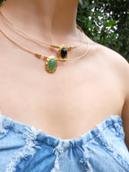 Handcrafted natural stone hammered stone pattern vintage necklace