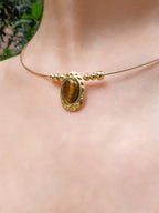 Handcrafted natural stone hammered stone pattern vintage necklace