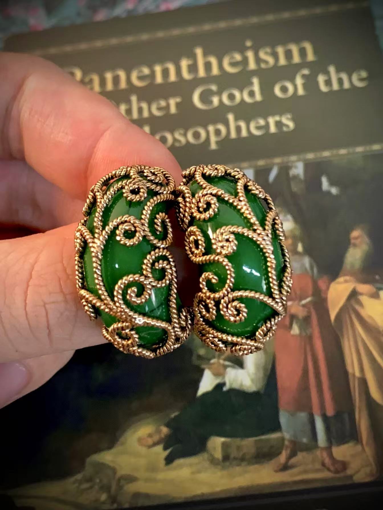 Emerald Gold Moon-Wrapped · Vintage Oriental Vine Whisper Earrings