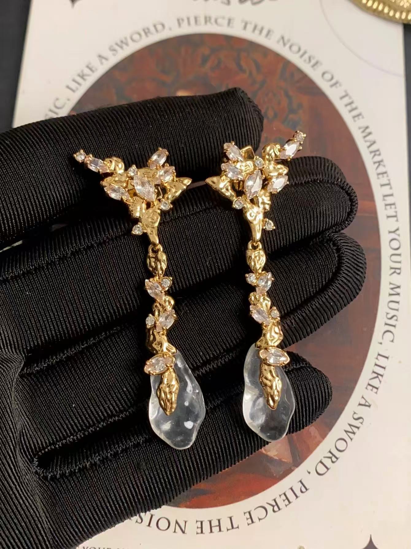 Gilt Broken Light · Vintage Ice Crystal Blossom Dangles