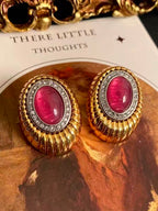 Gilt Magenta · Vintage Oval Court Earrings