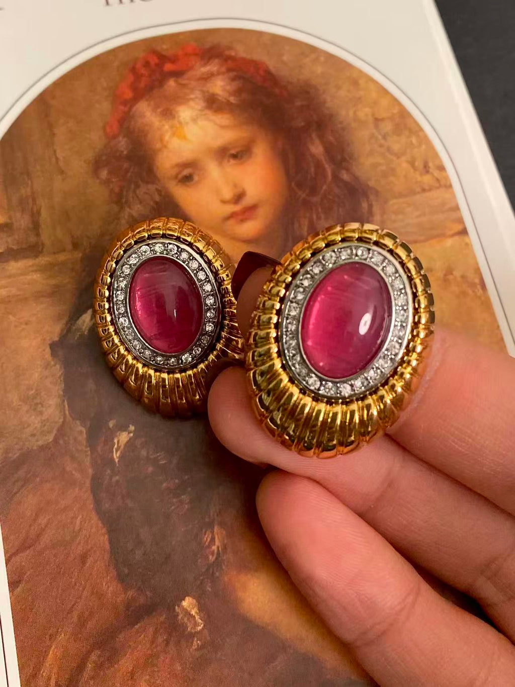 Gilt Magenta · Vintage Oval Court Earrings